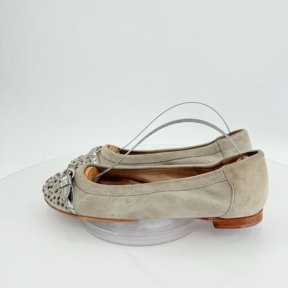 AGL Italy Monika Ballet Flat Size 36.5 6.5 beige silver studded Leather Comfy - Picture 6 of 14